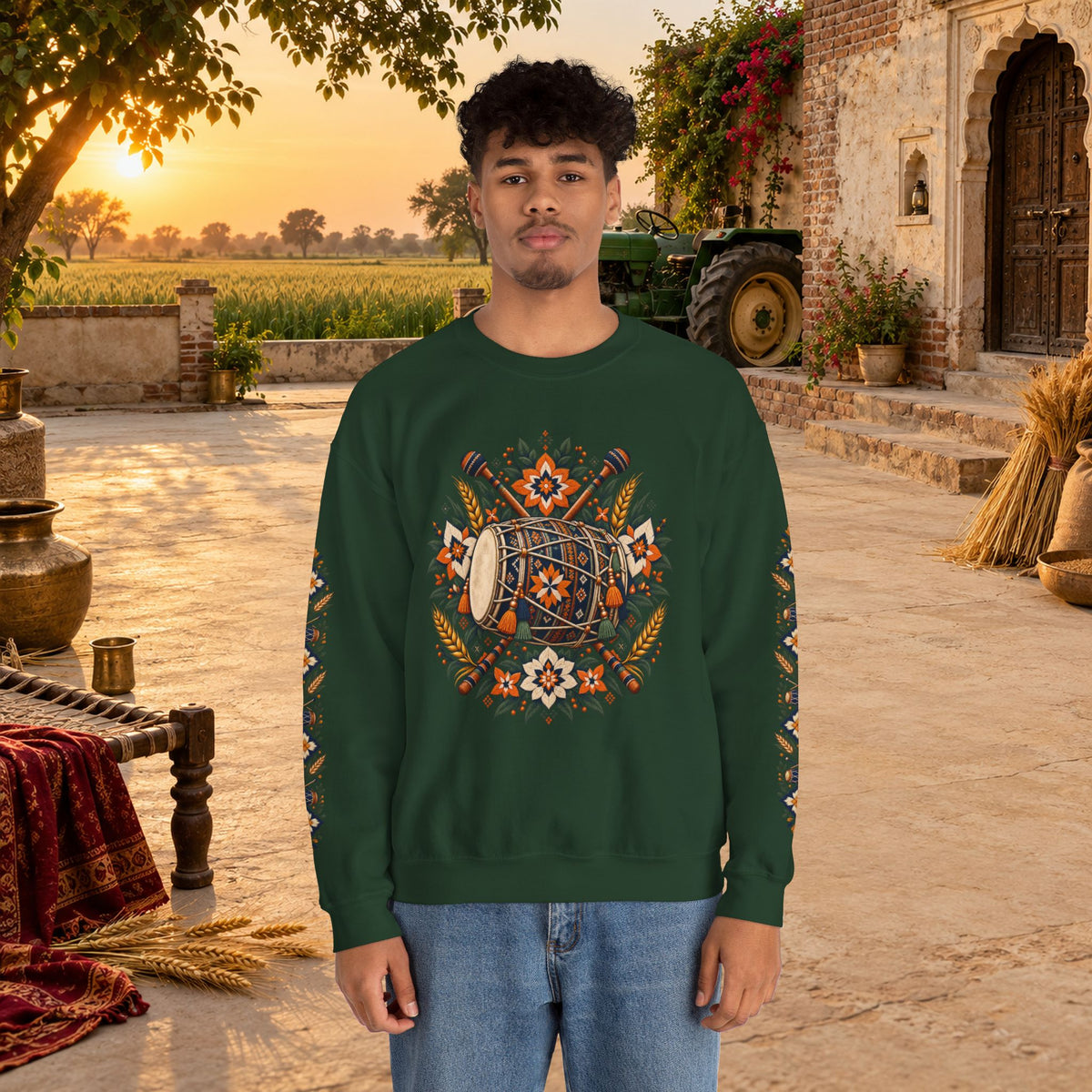 Boho Folk Drum Sweatshirt – Tribal Music Festival Crewneck