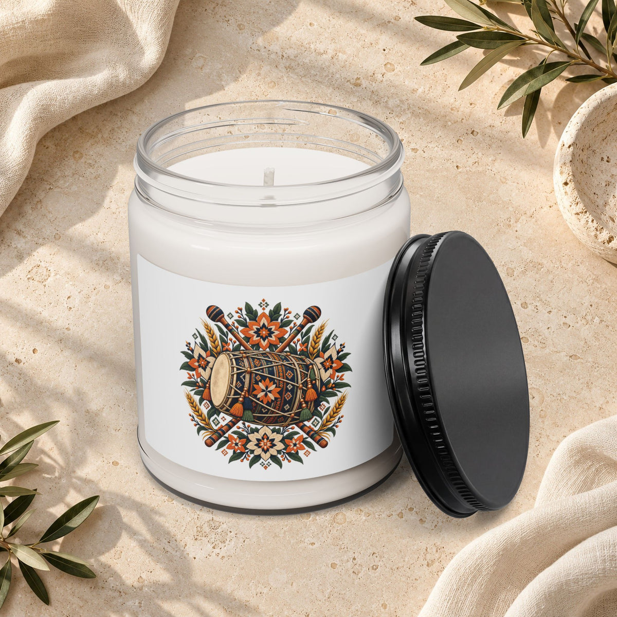 Bohemian Floral Drum Design Scented Soy Candle