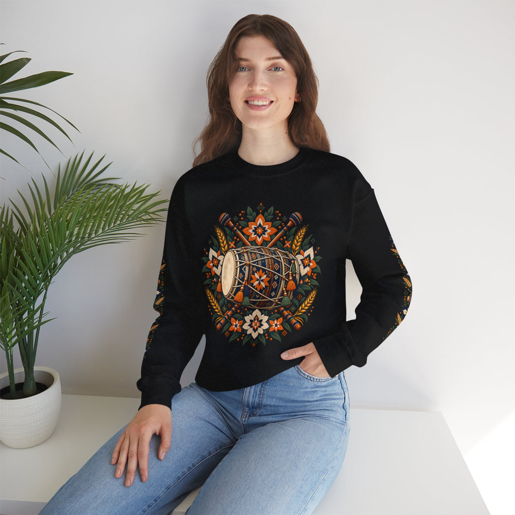 Boho Folk Drum Sweatshirt – Tribal Music Festival Crewneck
