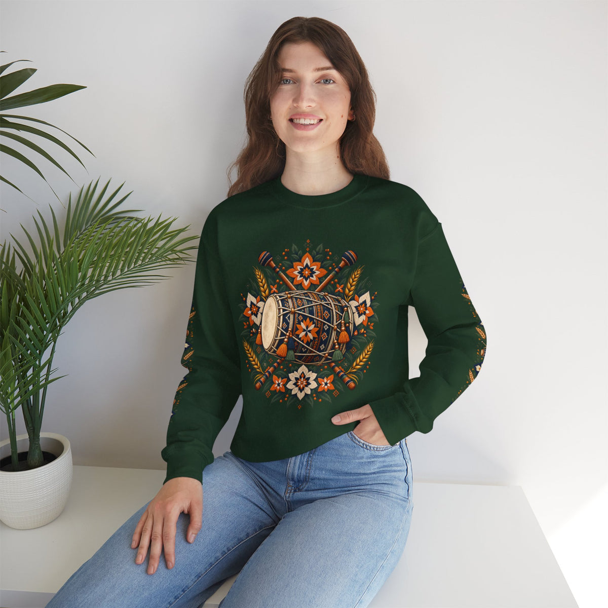 Boho Folk Drum Sweatshirt – Tribal Music Festival Crewneck