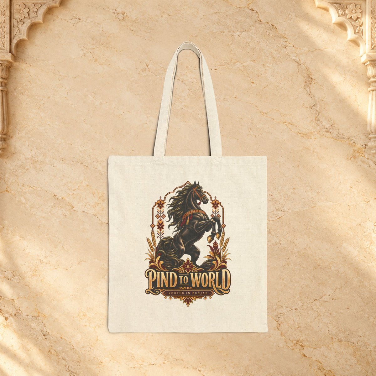 Product gallery view 2 of Pind to World Horse Graphic Cotton Canvas Tote Bag