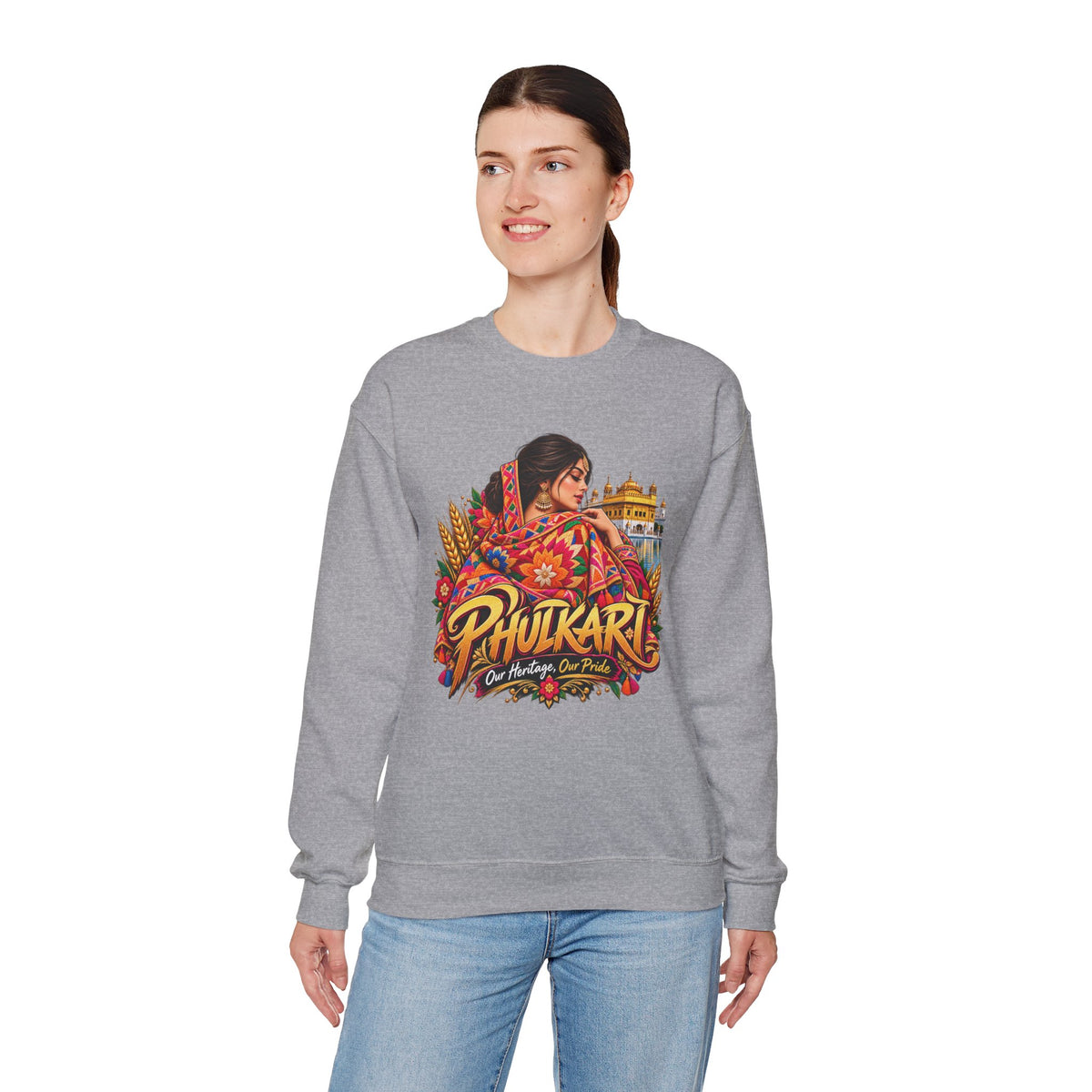 Phulkari-Inspired Floral Crewneck Sweatshirt | Punjabi Art