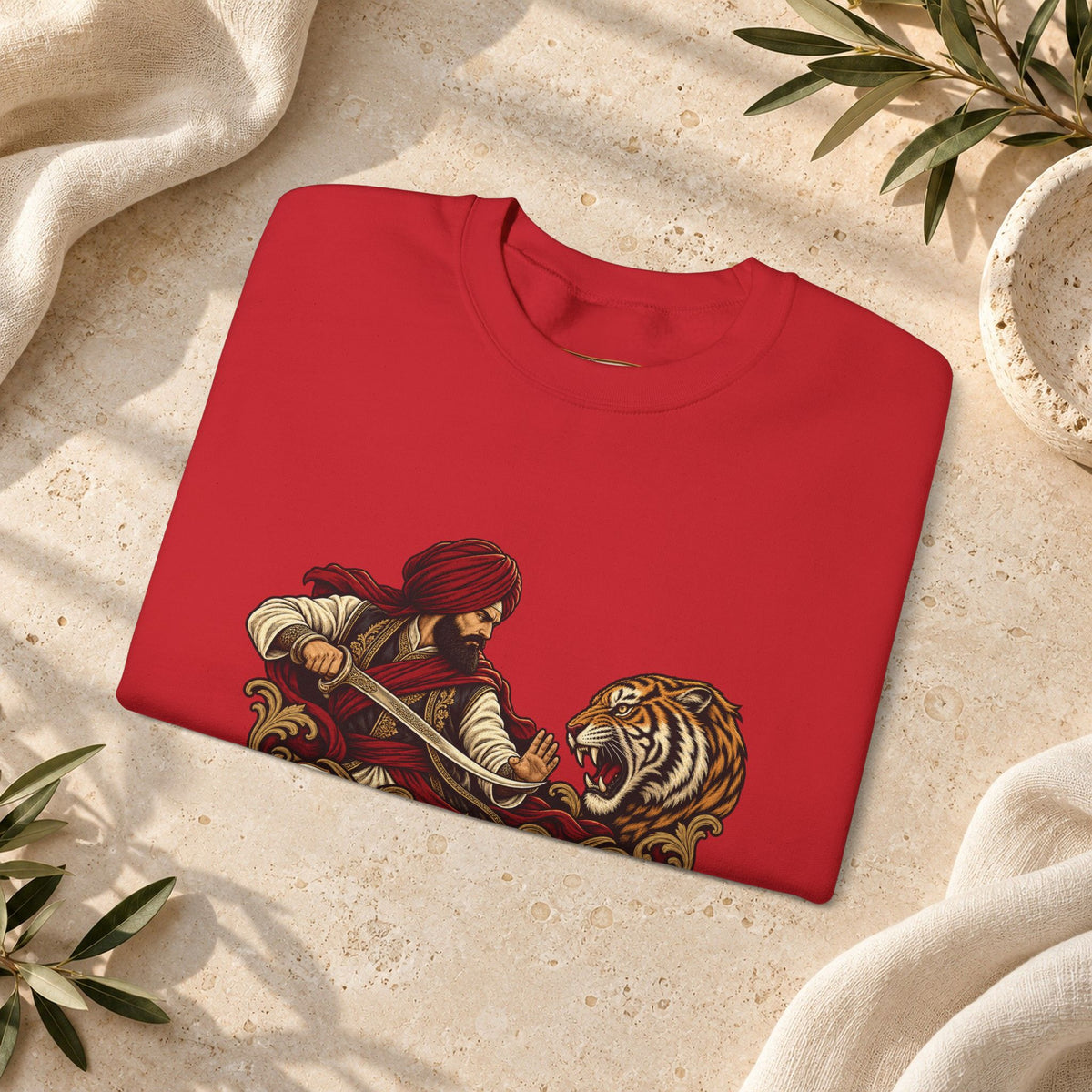 Nidar Courage Does Not Bow Warrior Tiger Crewneck Sweatshirt