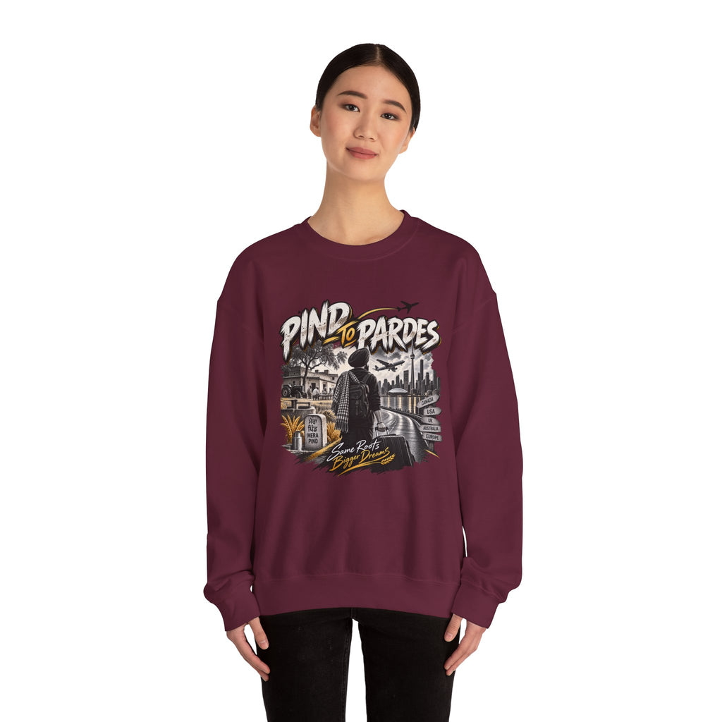 Pind to Pardes Punjabi Diaspora Crewneck Sweatshirt | Travel Art
