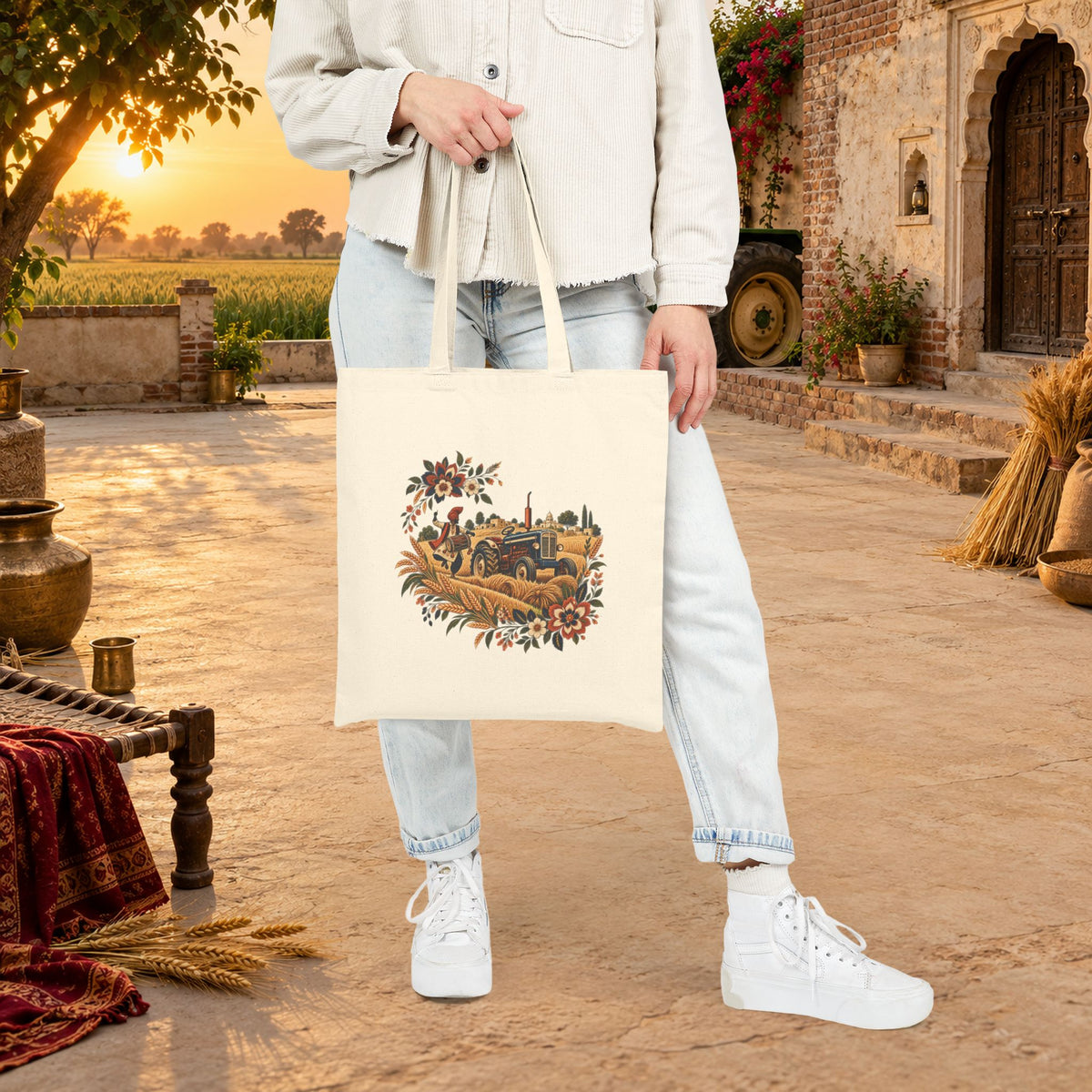 Bohemian Floral Mandala Canvas Tote Bag