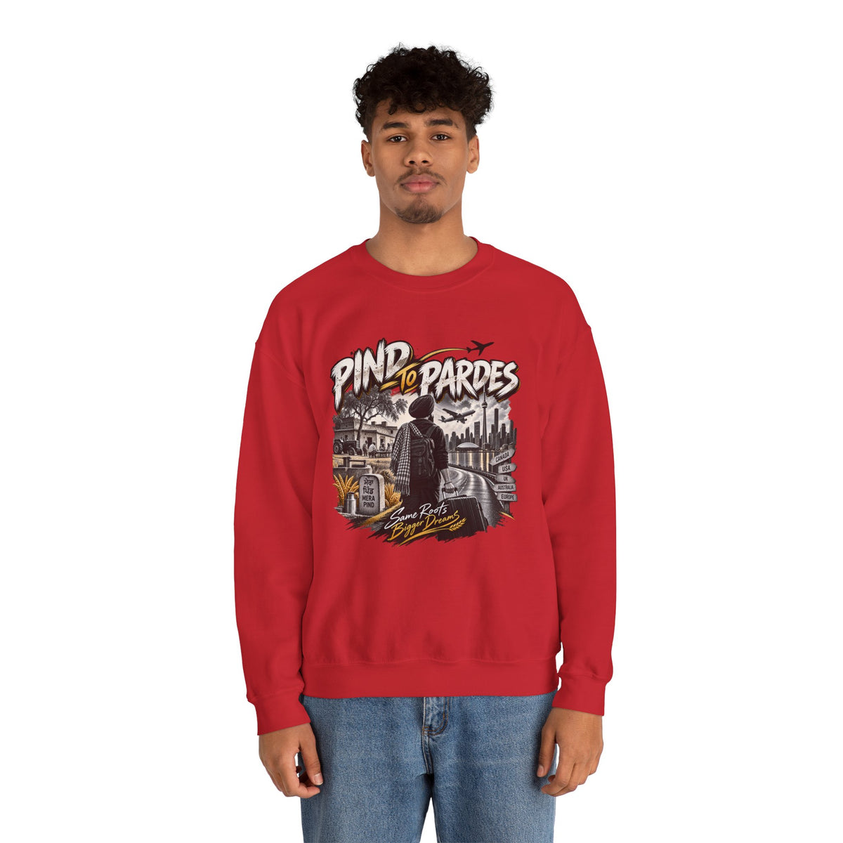 Pind to Pardes Punjabi Diaspora Crewneck Sweatshirt | Travel Art