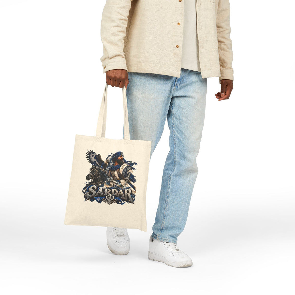 Sardar Warrior Canvas Tote Bag — Bold Turbaned Hero Design