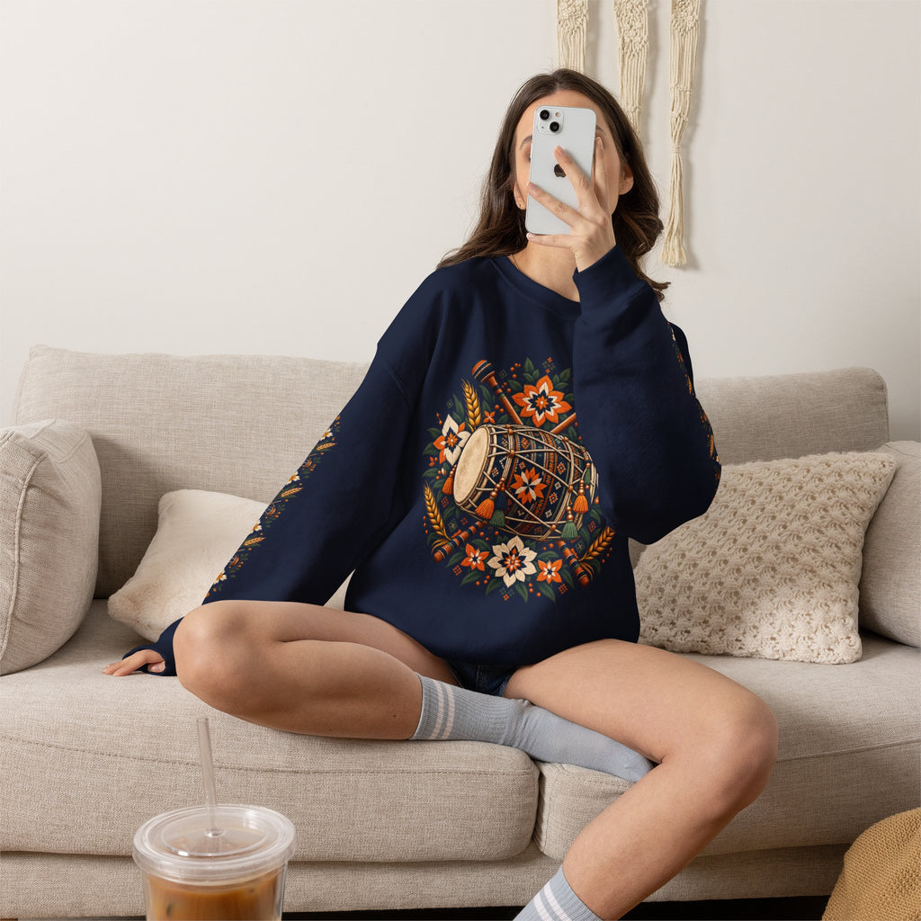 Boho Folk Drum Sweatshirt – Tribal Music Festival Crewneck