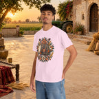Vintage Folk Art Tractor & Drum Graphic T-Shirt