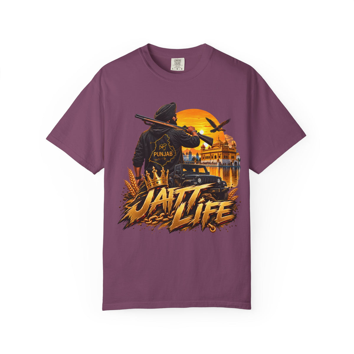 Jatt Life Graphic Garment-Dyed T-Shirt | Punjabi-Inspired Art
