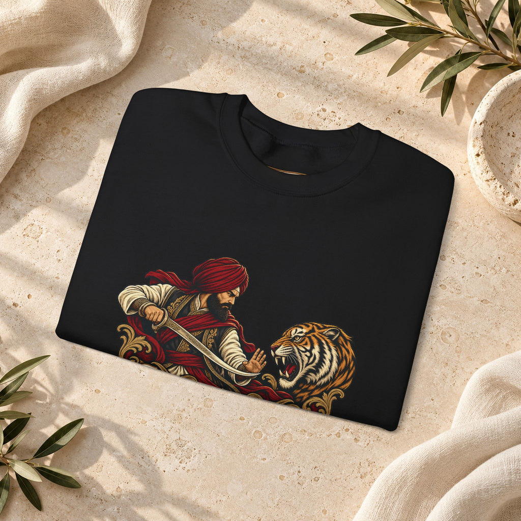 Nidar Courage Does Not Bow Warrior Tiger Crewneck Sweatshirt
