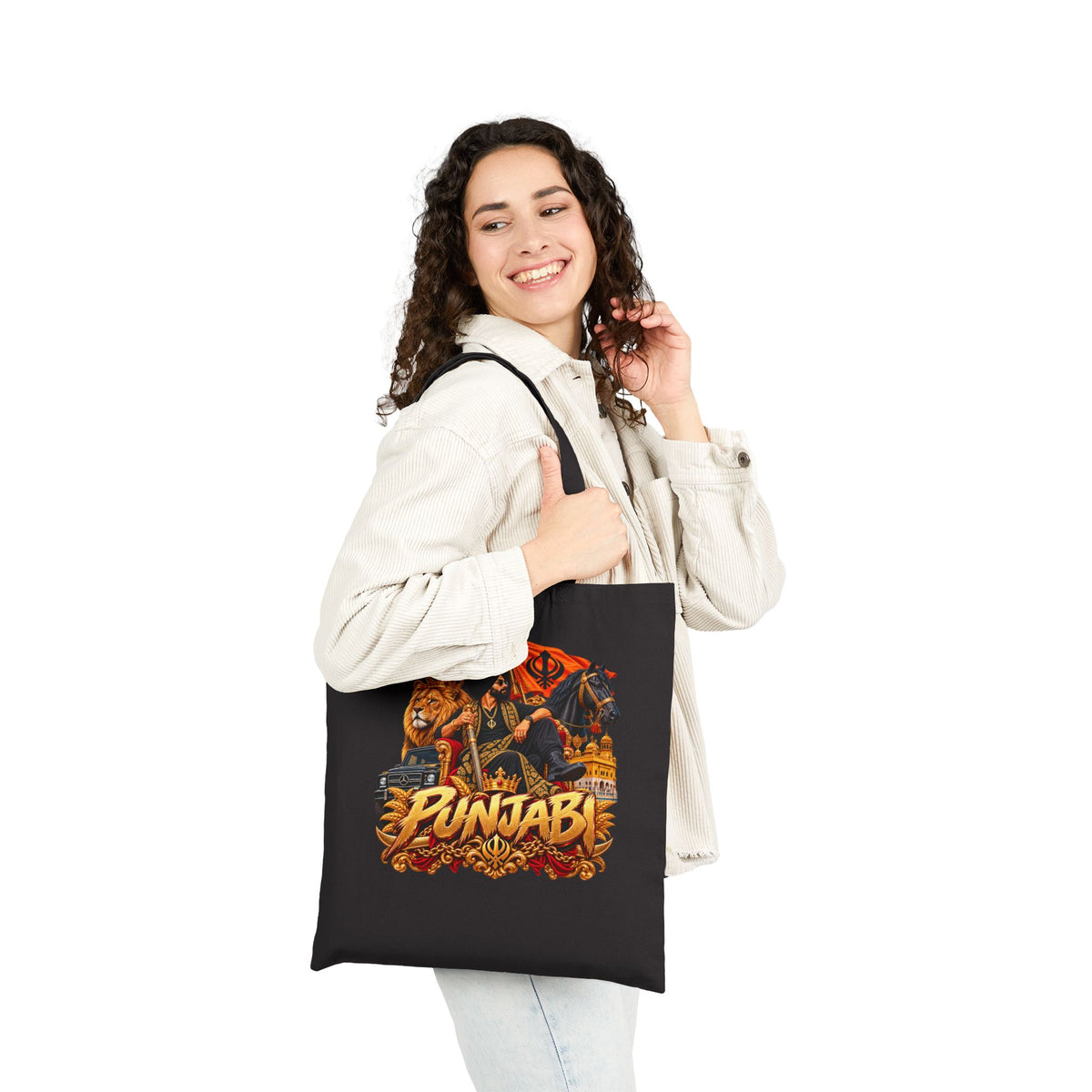 Punjabi Warrior Canvas Tote Bag – Sikhi Khanda Flag Design