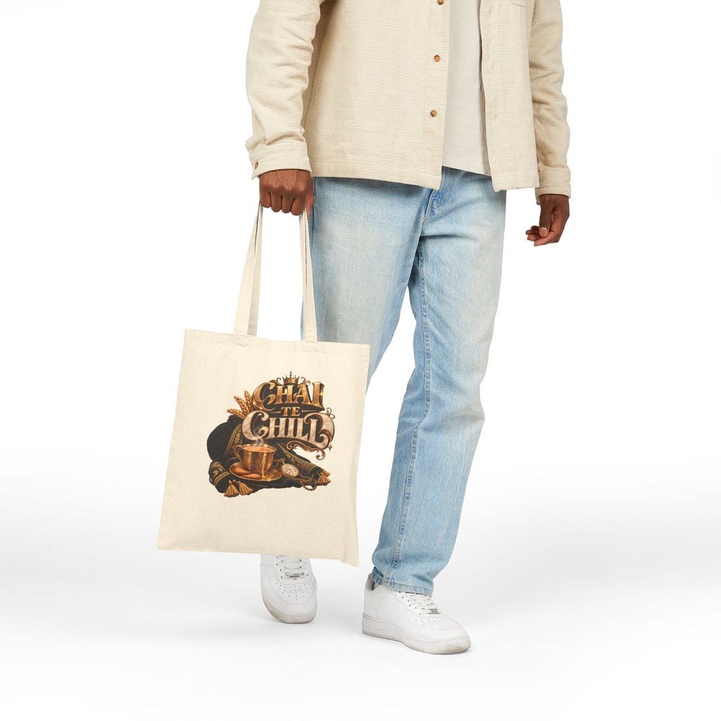 Tea & Chill Cotton Tote Bag — Vintage Tea Time Illustration