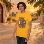 Vintage Folk Art Tractor & Drum Graphic T-Shirt