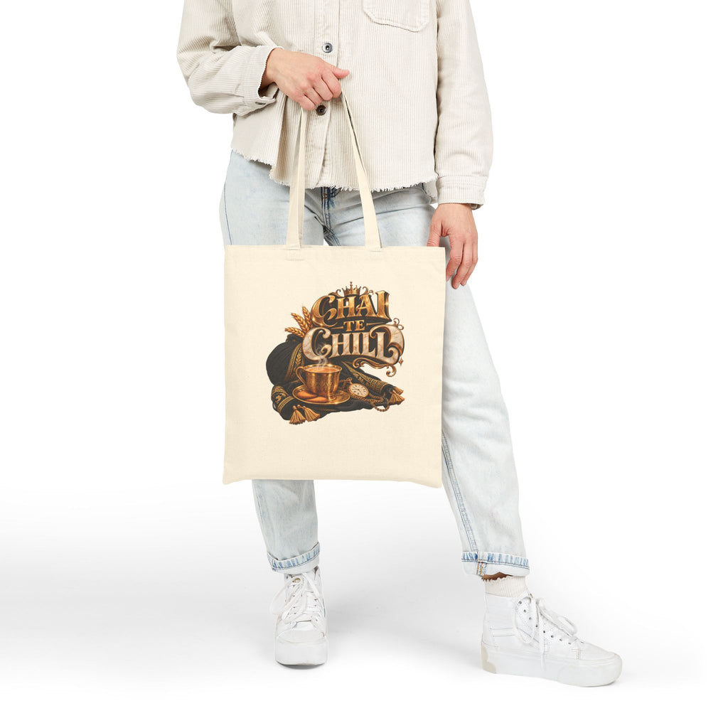 Tea & Chill Cotton Tote Bag — Vintage Tea Time Illustration