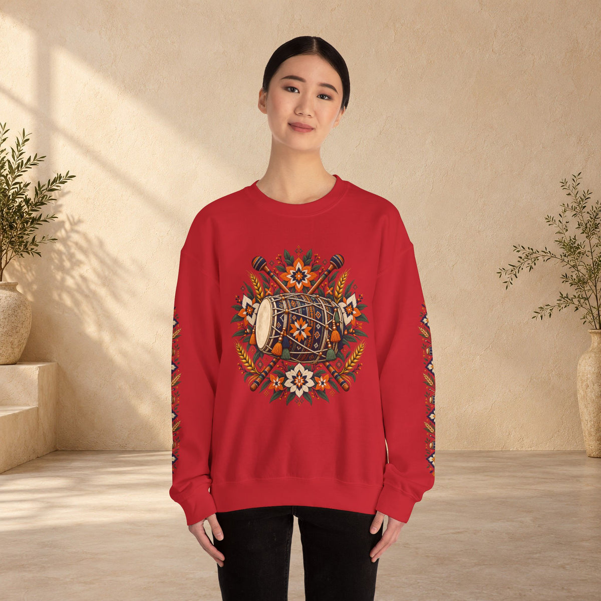 Boho Folk Drum Sweatshirt – Tribal Music Festival Crewneck
