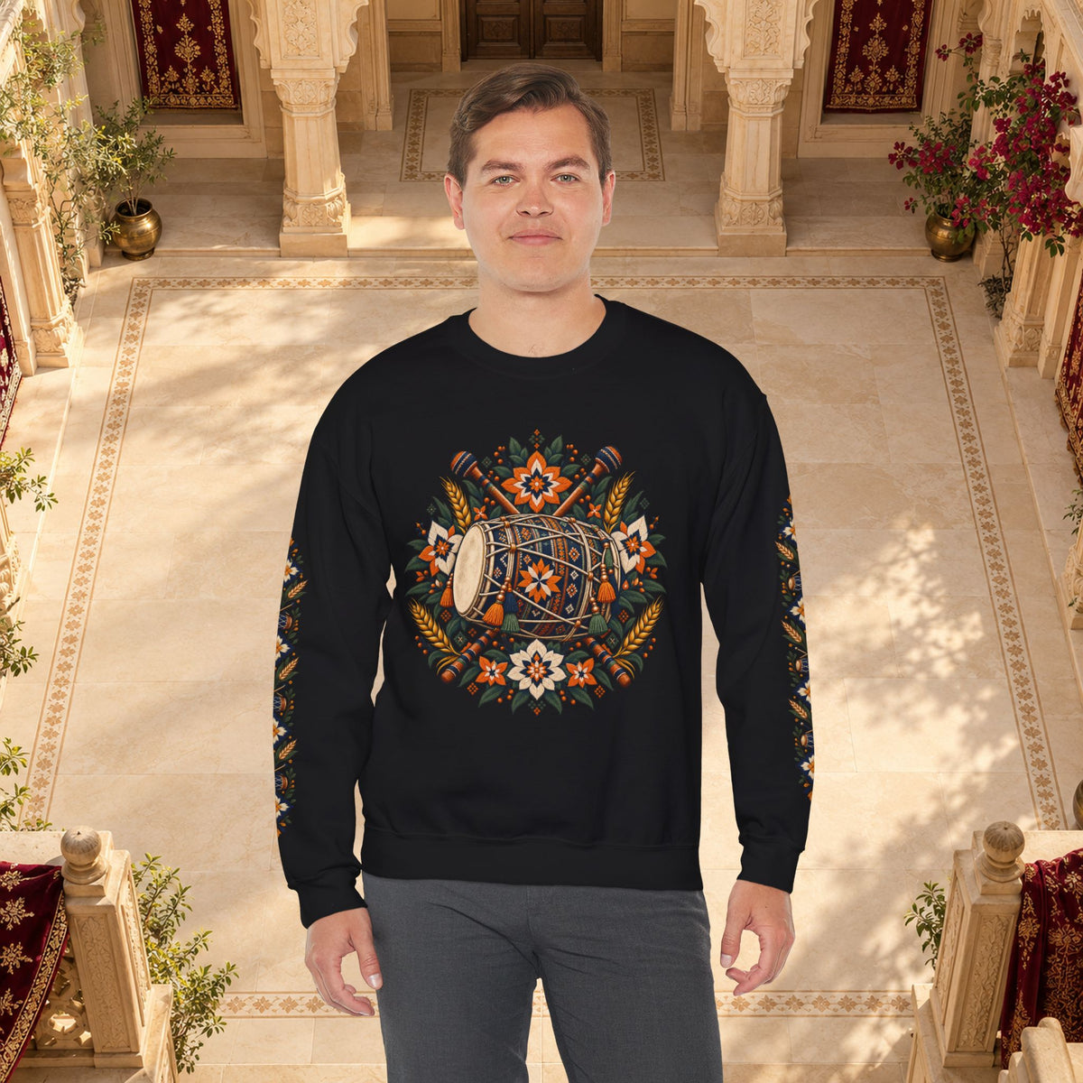 Boho Folk Drum Sweatshirt – Tribal Music Festival Crewneck