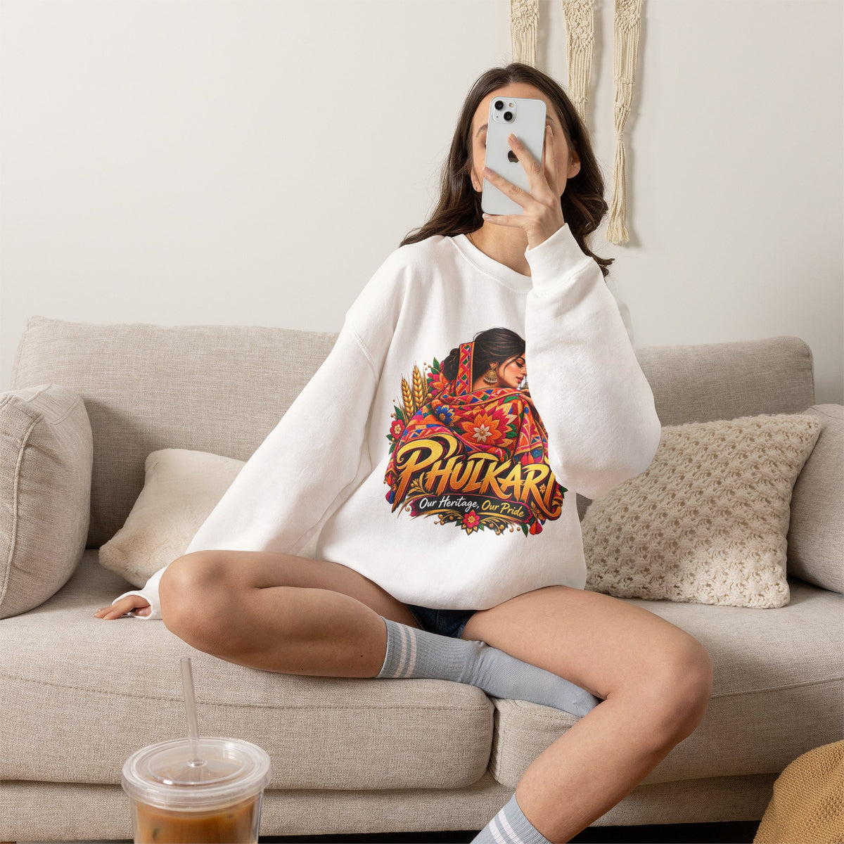 Phulkari-Inspired Floral Crewneck Sweatshirt | Punjabi Art