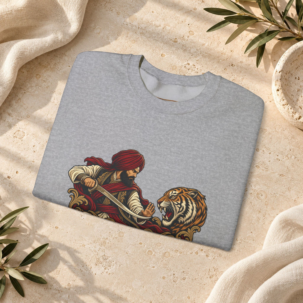 Nidar Courage Does Not Bow Warrior Tiger Crewneck Sweatshirt