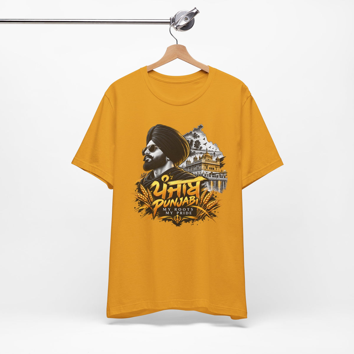 Punjabi Pride T-Shirt — Punjabi Roots Graphic Tee featuring Golden Akal Takht & Turban Portrait