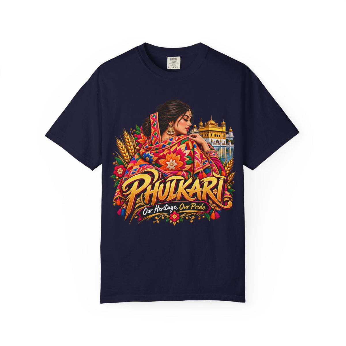 Phulkari Pride Garment-Dyed Graphic T-Shirt | Punjabi Heritage