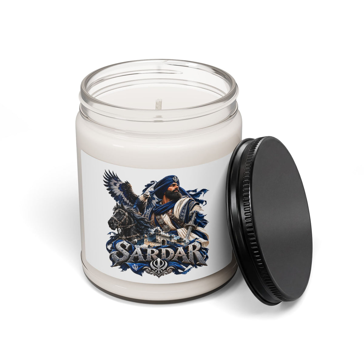 Sardar Decorative Soy Candle — 9oz Scented Jar (Heritage Warrior Design)