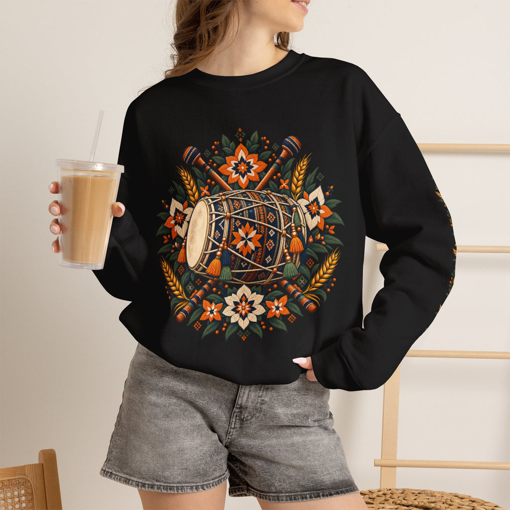 Boho Folk Drum Sweatshirt – Tribal Music Festival Crewneck