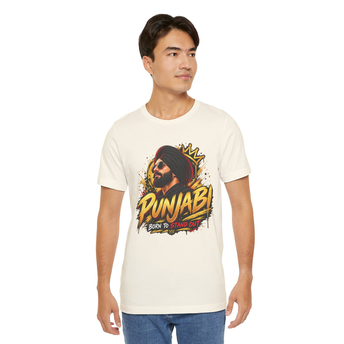 Punjabi Born to Stand Out Graphic T-Shirt | Turban Portrait Tee