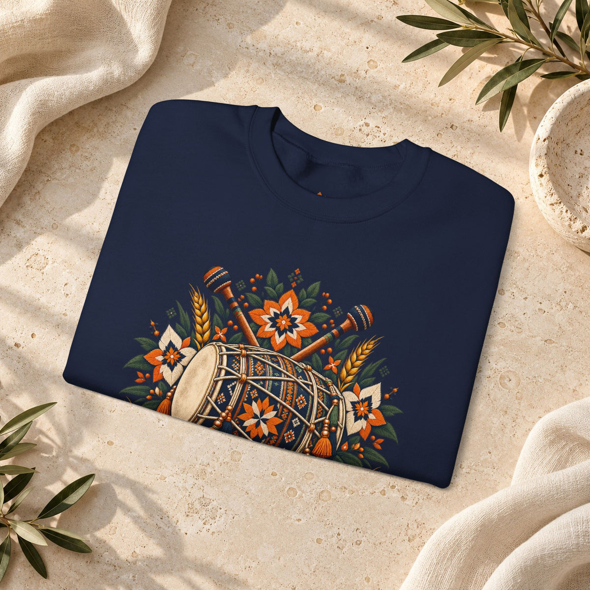 Boho Folk Drum Sweatshirt – Tribal Music Festival Crewneck