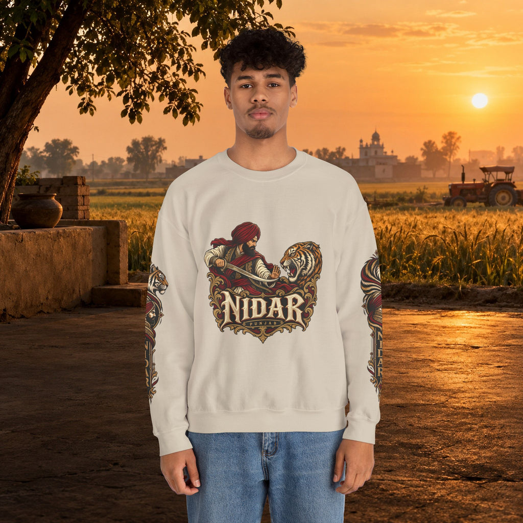 Nidar Courage Does Not Bow Warrior Tiger Crewneck Sweatshirt