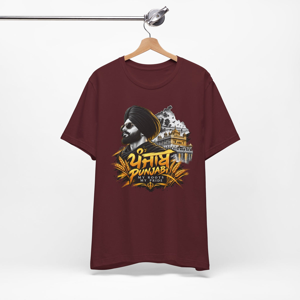 Punjabi Pride T-Shirt — Punjabi Roots Graphic Tee featuring Golden Akal Takht & Turban Portrait