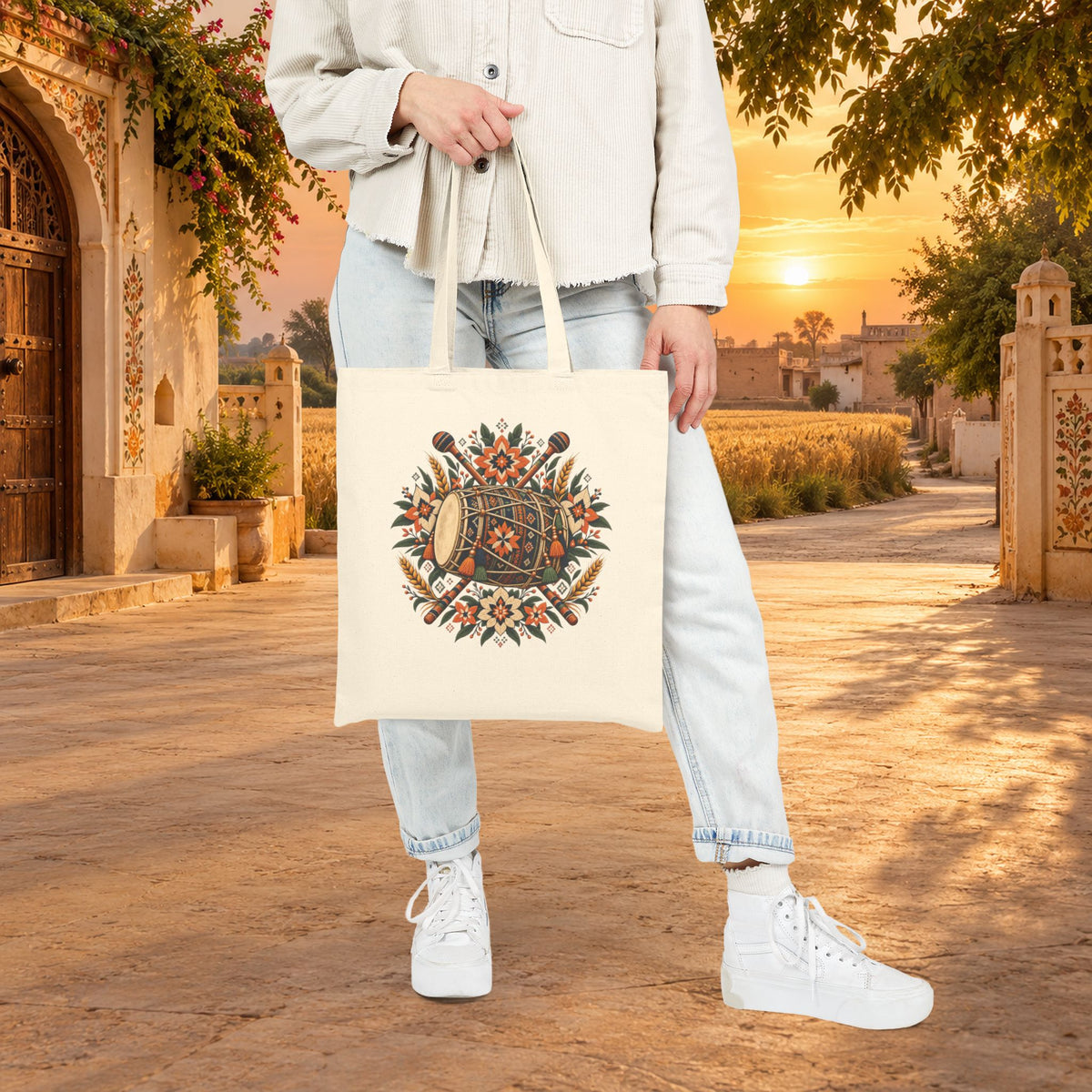 Bohemian Floral Mandala Canvas Tote Bag