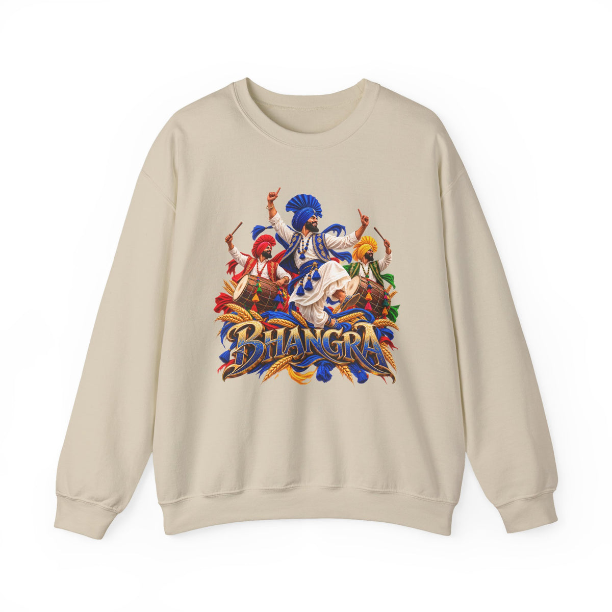 Additional view of Bhangra Dance Crewneck Sweatshirt — Colorful Punjabi Folk Dance Graphic (3)