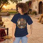 Vintage Folk Art Tractor & Drum Graphic T-Shirt