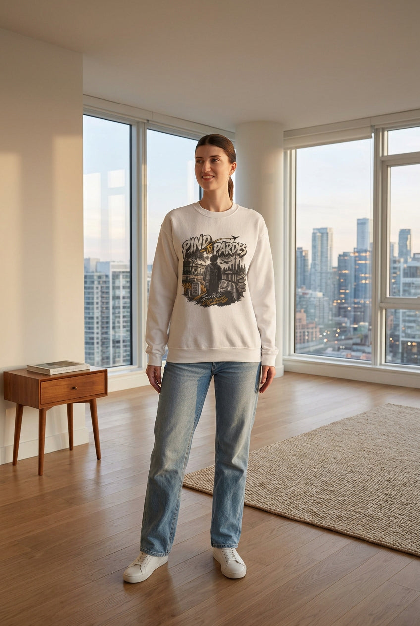 Pind to Pardes Punjabi Diaspora Crewneck Sweatshirt | Travel Art