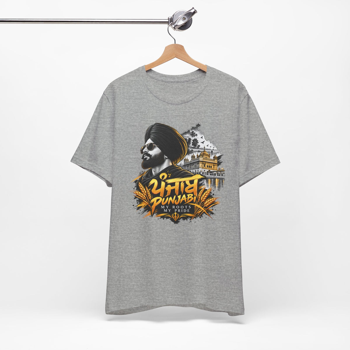 Punjabi Pride T-Shirt — Punjabi Roots Graphic Tee featuring Golden Akal Takht & Turban Portrait