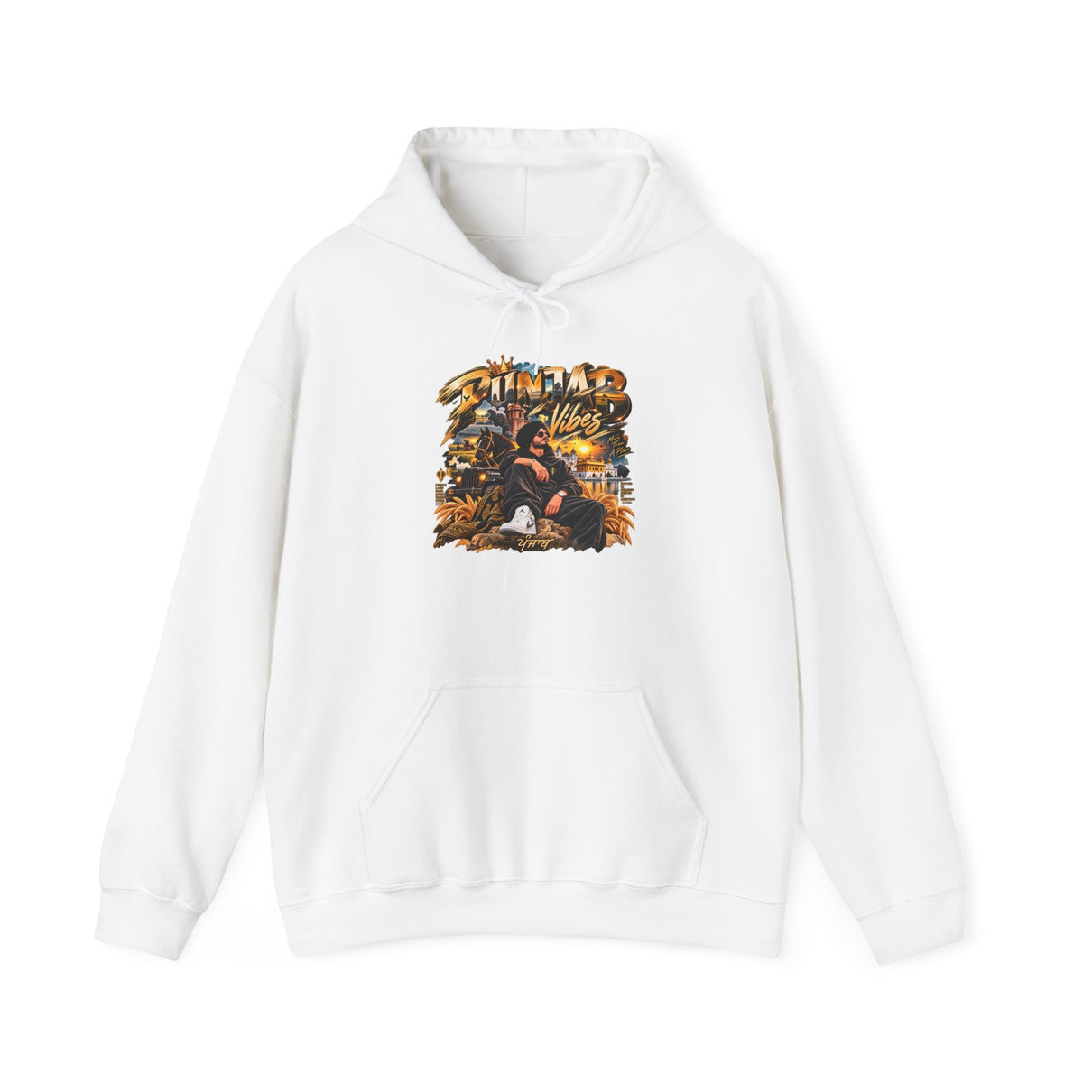 Additional view of Vibes Beach Scene Hoodie — Retro Palm Sunset Graphic (2)
