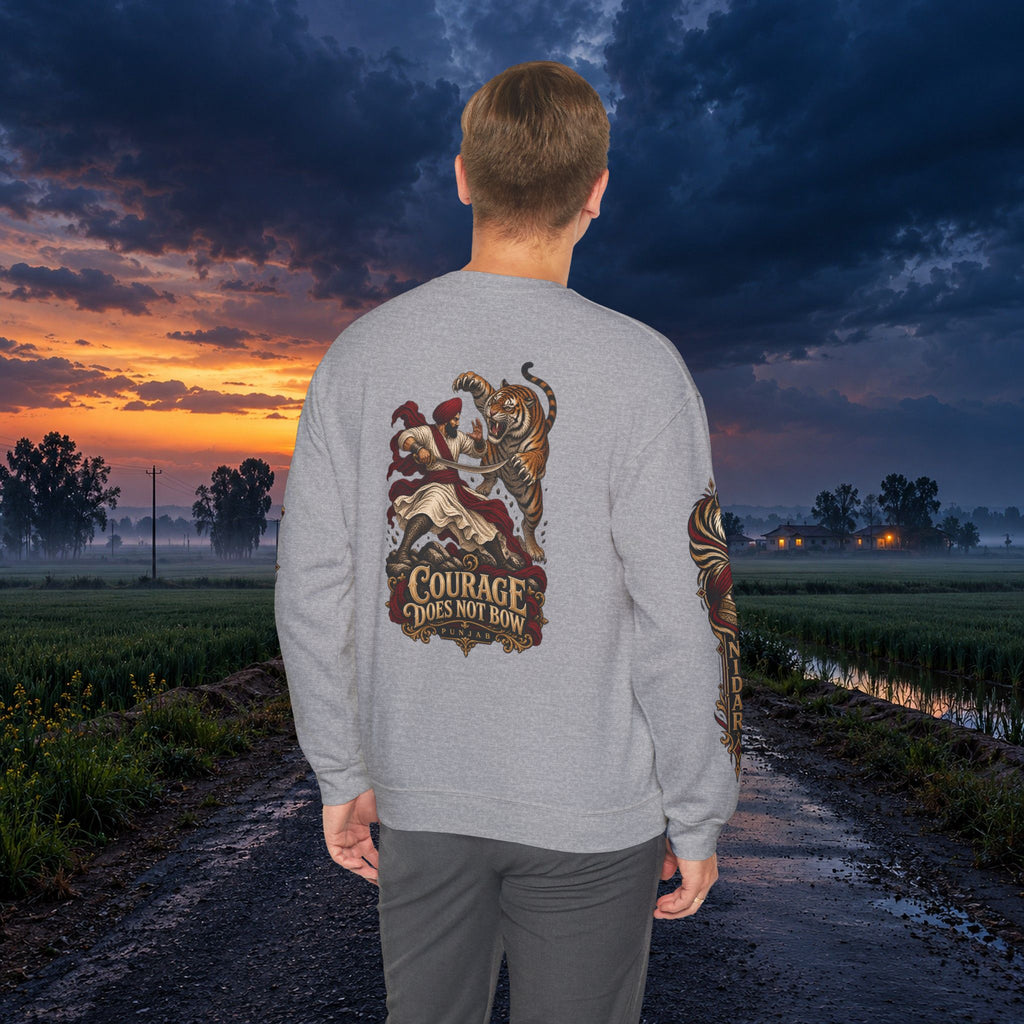 Nidar Courage Does Not Bow Warrior Tiger Crewneck Sweatshirt