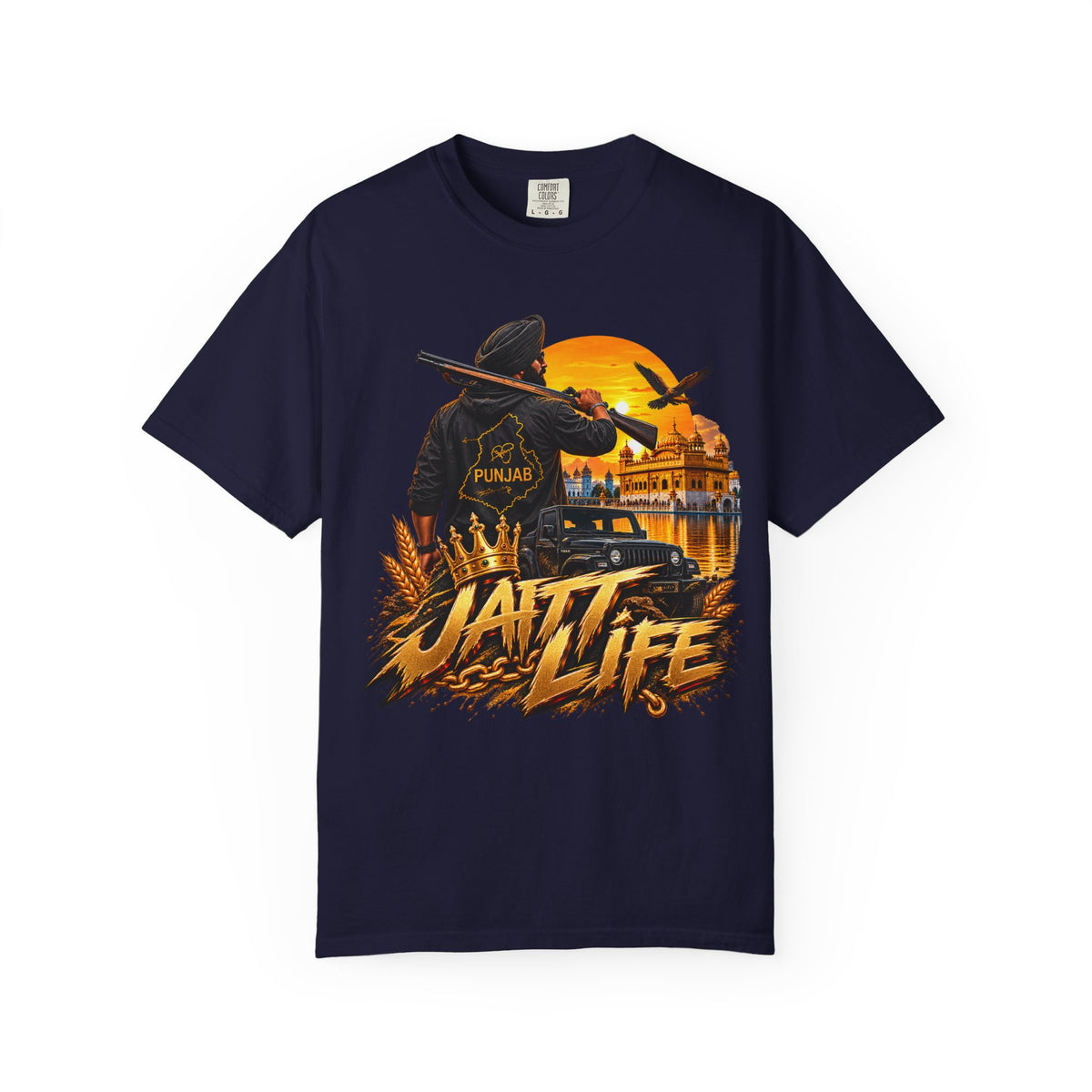 Jatt Life Graphic Garment-Dyed T-Shirt | Punjabi-Inspired Art
