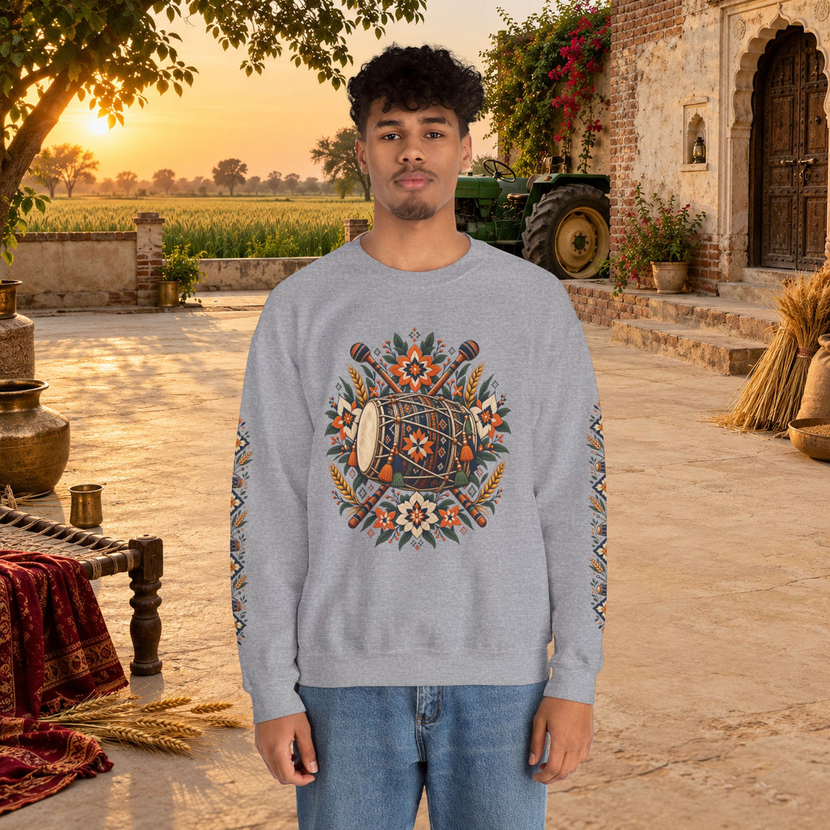Boho Folk Drum Sweatshirt – Tribal Music Festival Crewneck