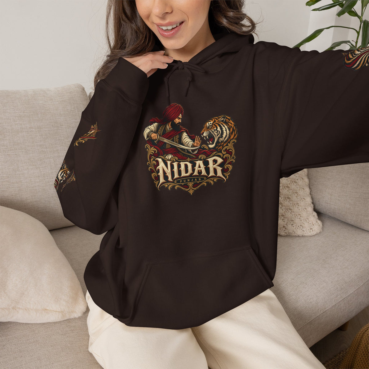 NIDAR Tiger and Bear Graphic Hoodie