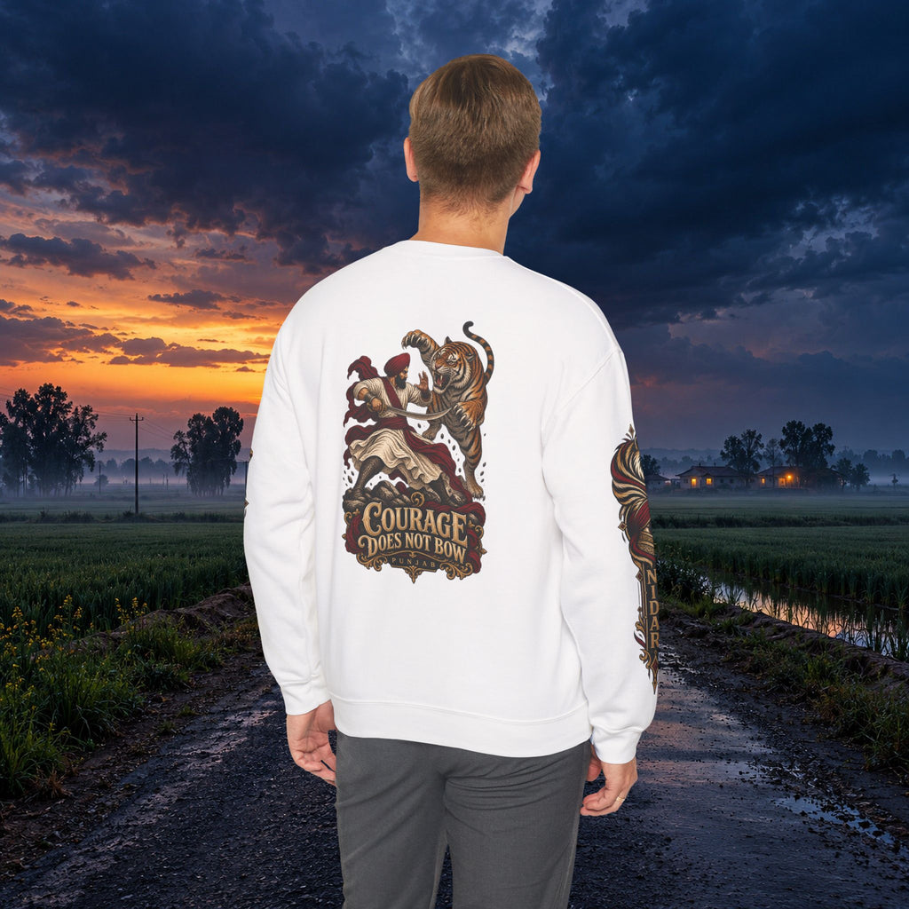 Nidar Courage Does Not Bow Warrior Tiger Crewneck Sweatshirt