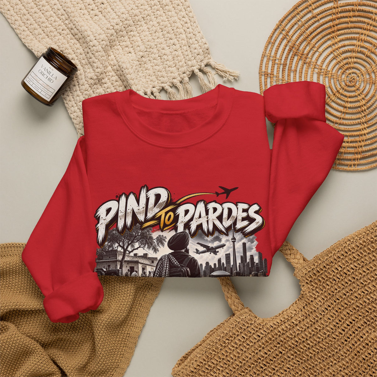 Pind to Pardes Punjabi Diaspora Crewneck Sweatshirt | Travel Art