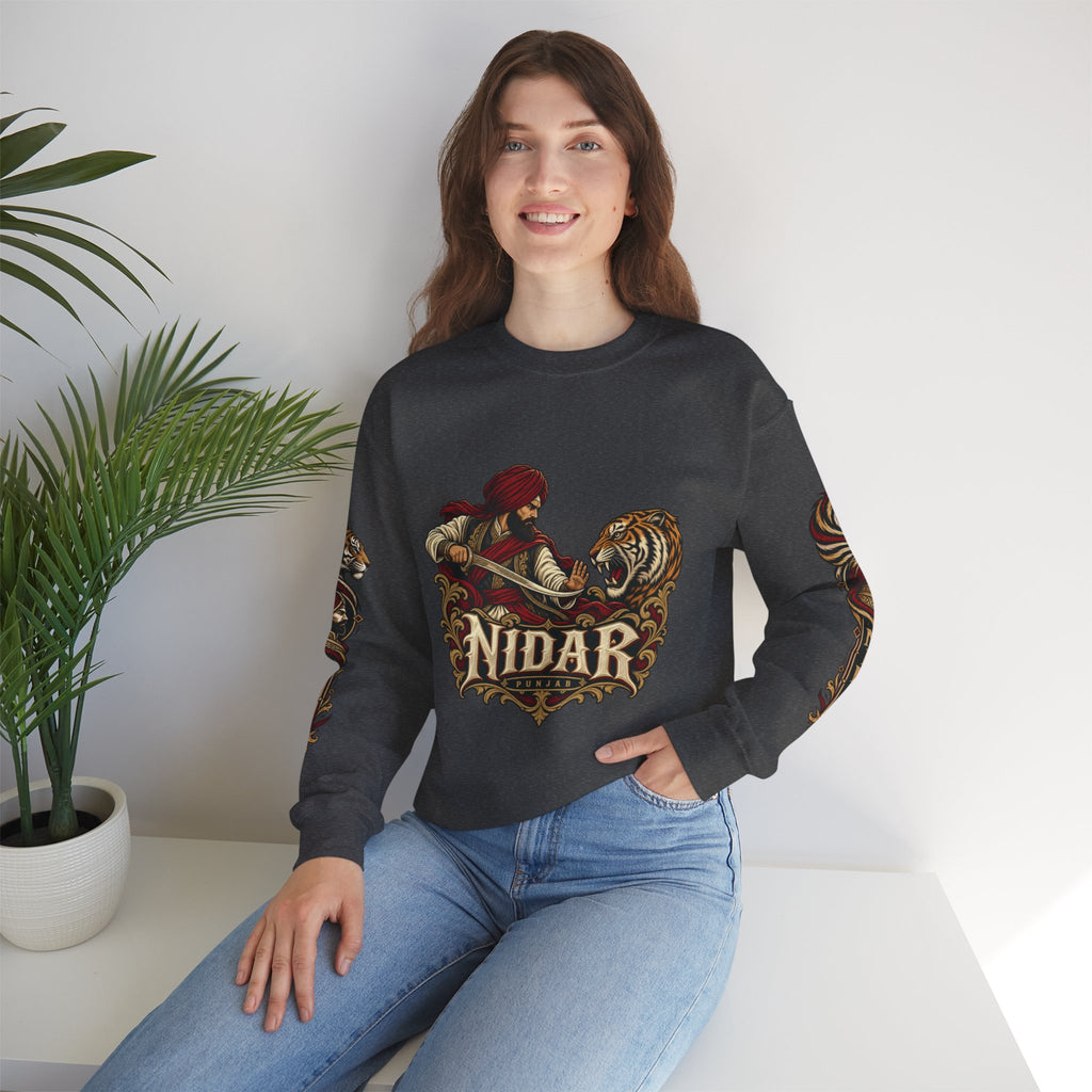 Nidar Courage Does Not Bow Warrior Tiger Crewneck Sweatshirt