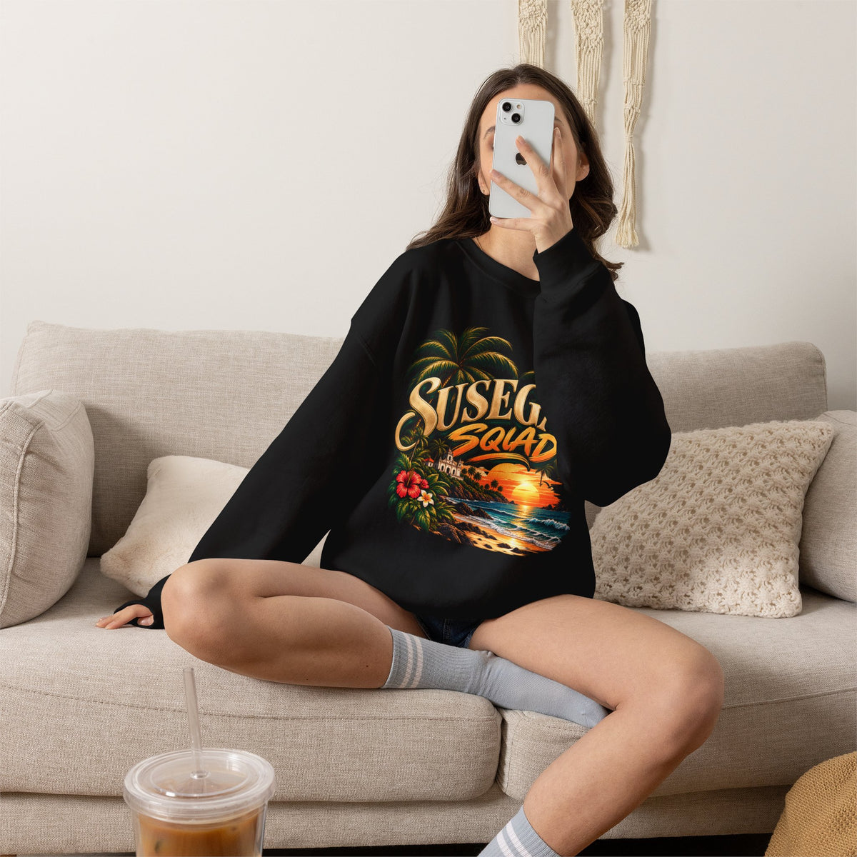 Susegad Squad Tropical Sunset Crewneck Sweatshirt