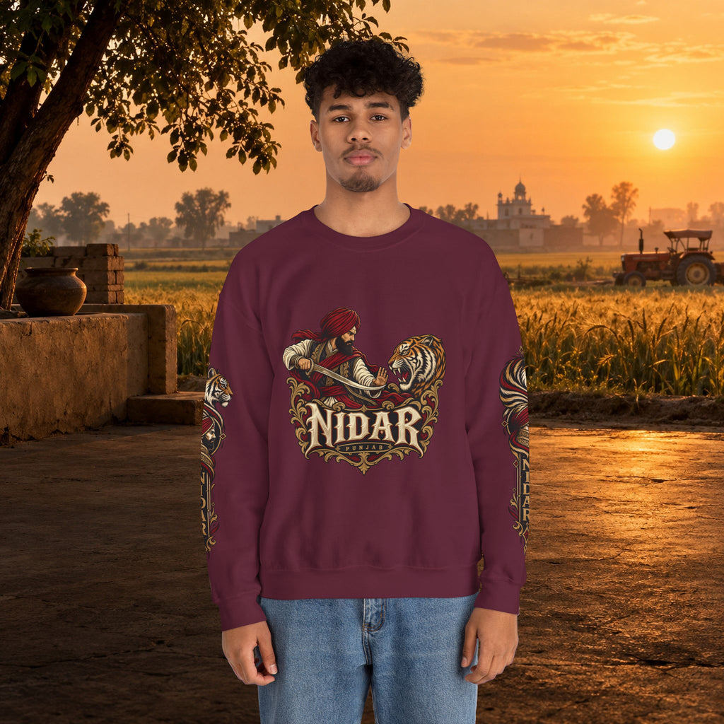 Nidar Courage Does Not Bow Warrior Tiger Crewneck Sweatshirt