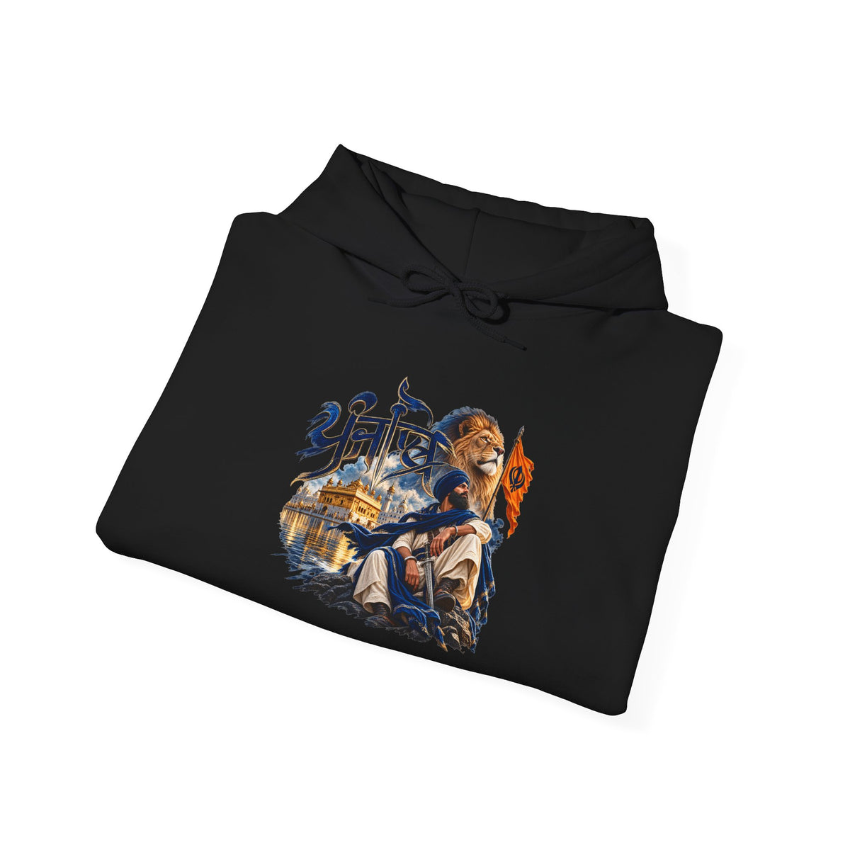 Mythic Warrior Hoodie – Illustrated Indian Palace Scene with Hindi Text