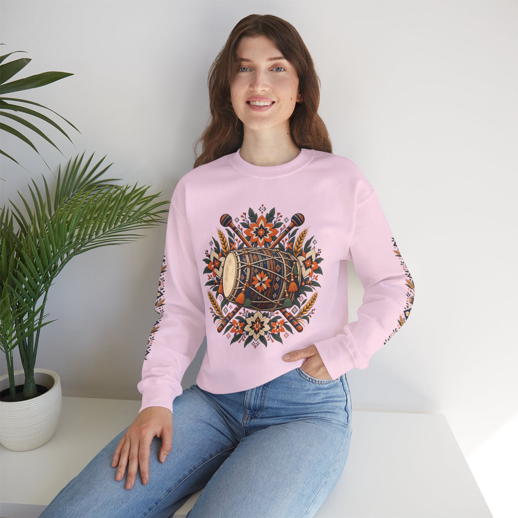 Boho Folk Drum Sweatshirt – Tribal Music Festival Crewneck