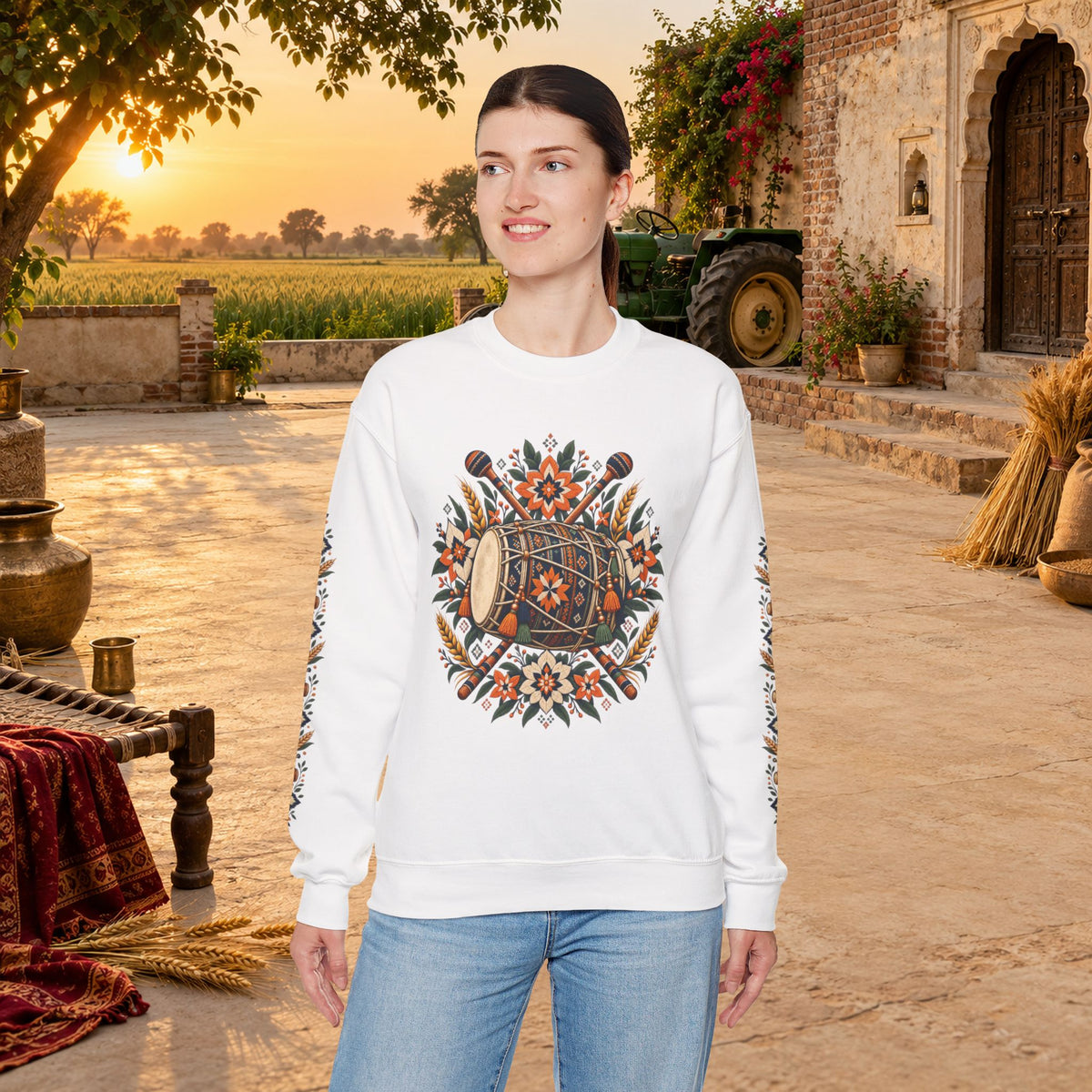 Boho Folk Drum Sweatshirt – Tribal Music Festival Crewneck