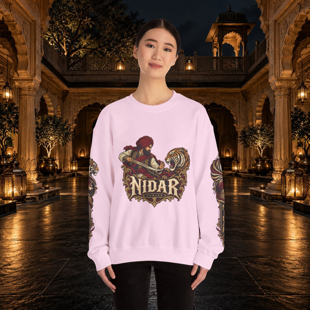 Nidar Courage Does Not Bow Warrior Tiger Crewneck Sweatshirt